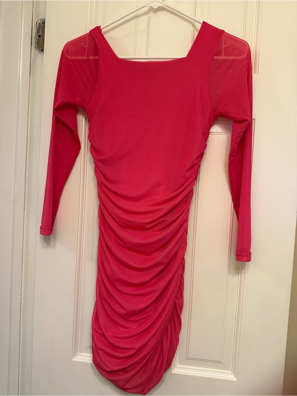 Girls Pink Ruched Long Sleeve Bodycon Dress